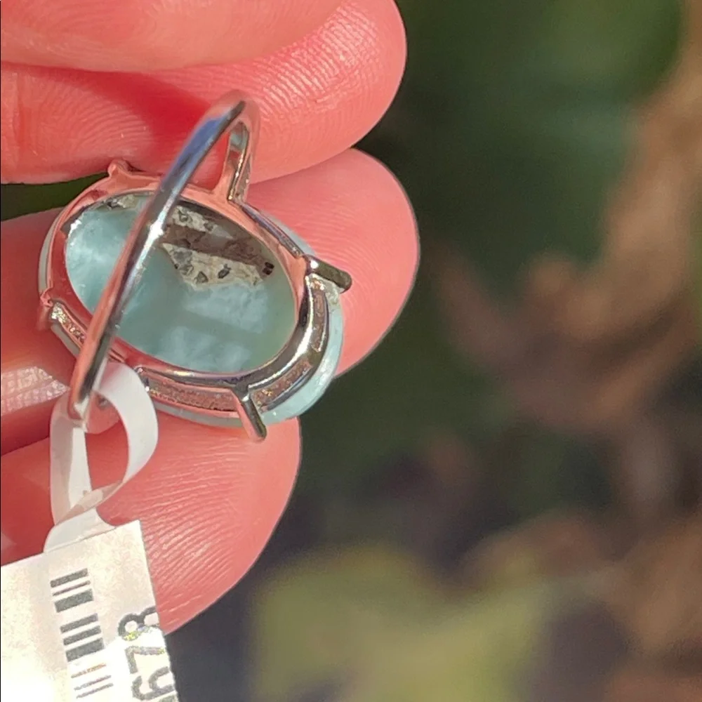 NWT Large Natural Larimar 18.2X13 in 925 Sterling Silver Ring Size 5